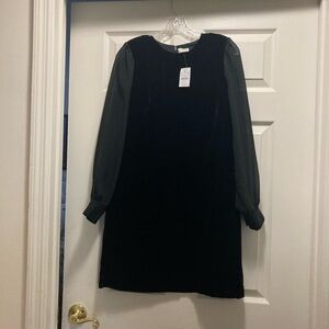 NWT J. Crew Black Velvet Long Sleeve Dress - Size 4 - Style #CE630